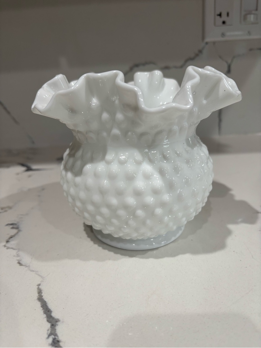 White Hobnail Ruffled Vase